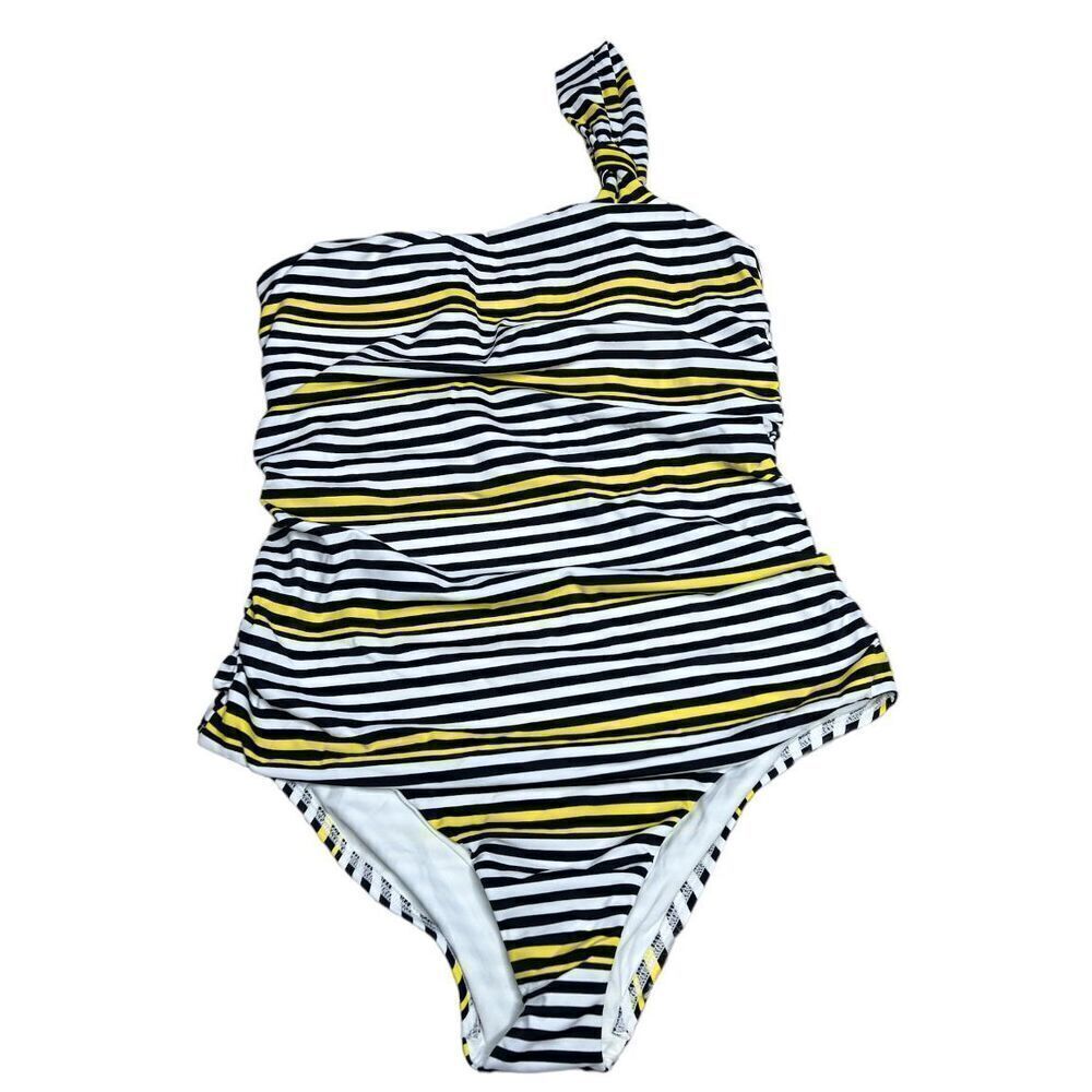 Ann Taylor Loft One Shoulder Striped One Piece Swimsuit Nwt Size 4